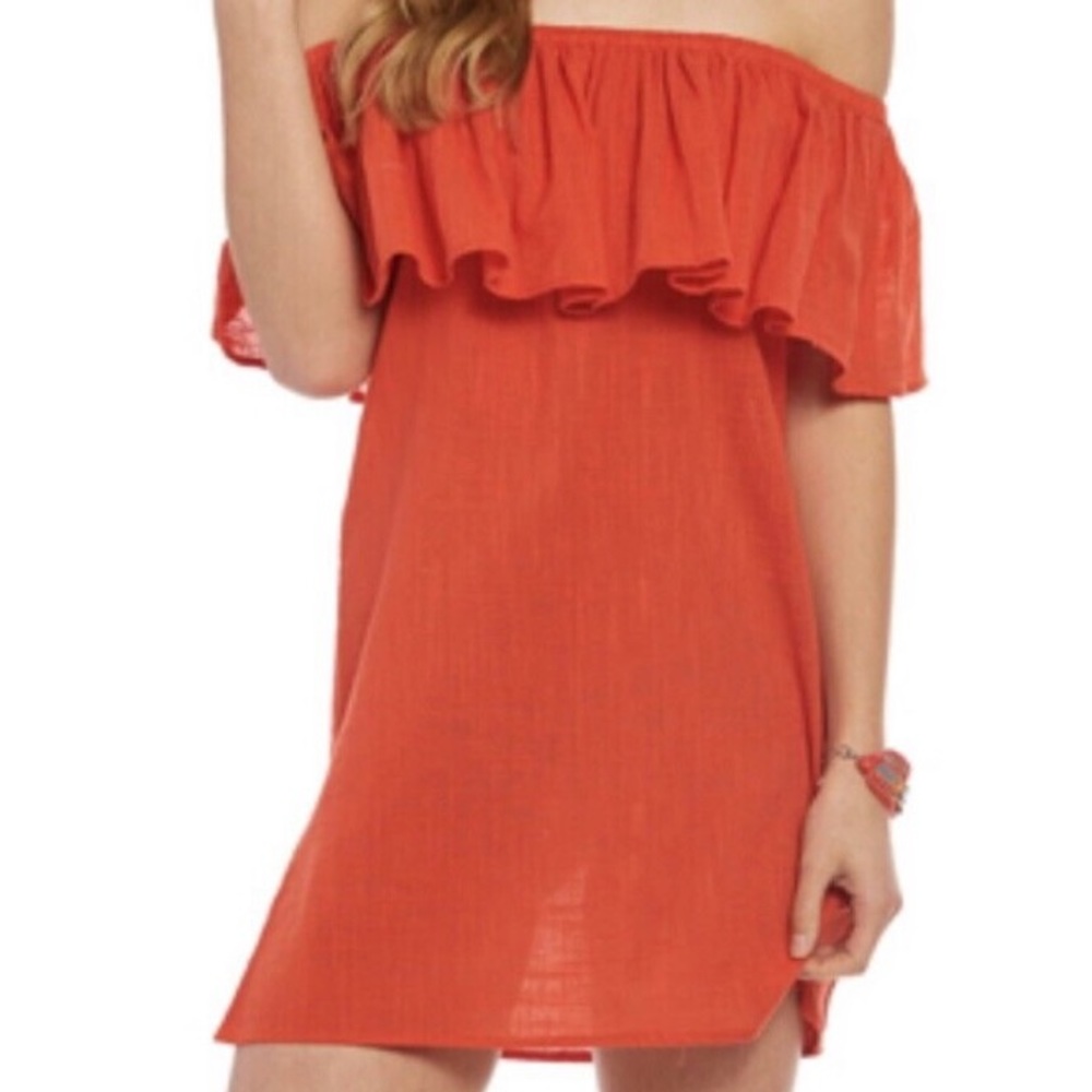 Billabong Cotton Orange Off The Shoulder Dress Size Medium